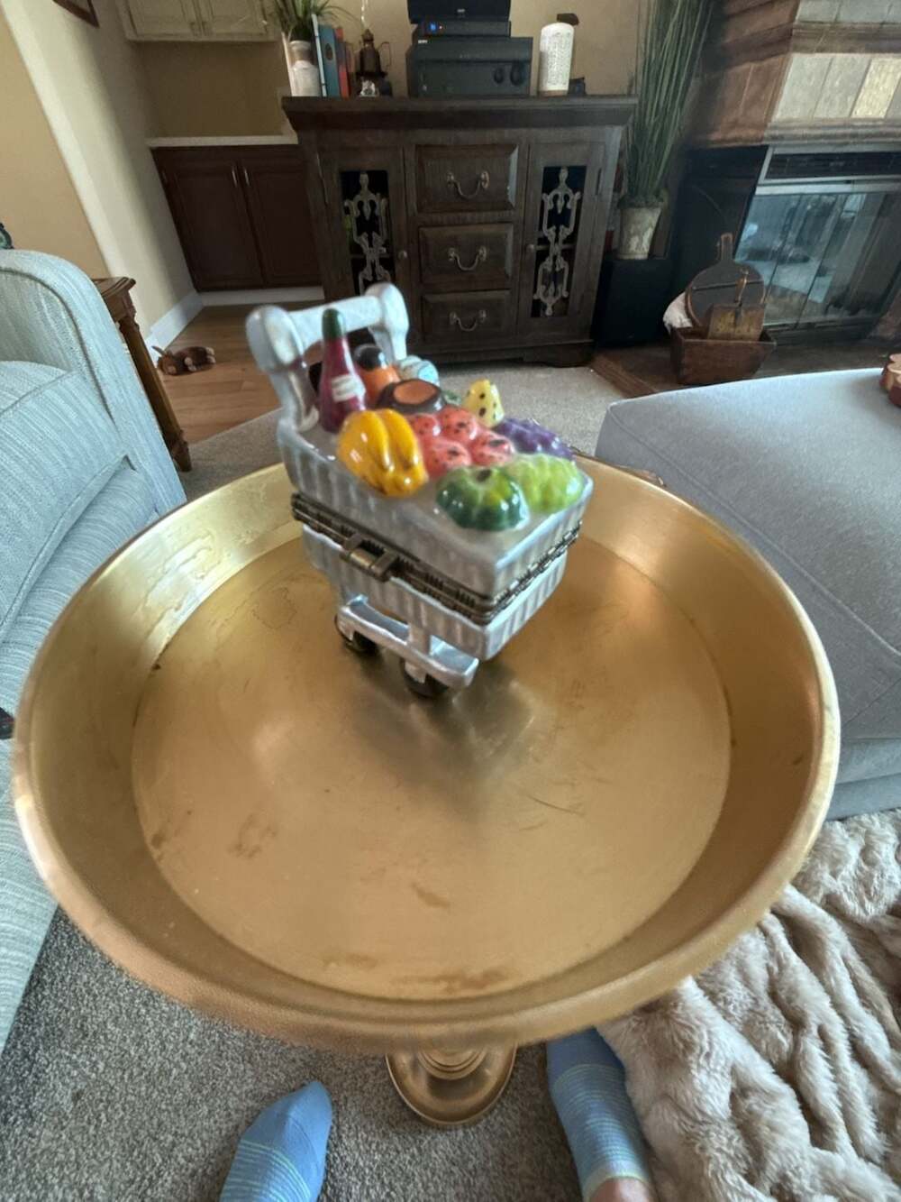 Porcelain Shopping Cart Trinket Box Groceries Fruit